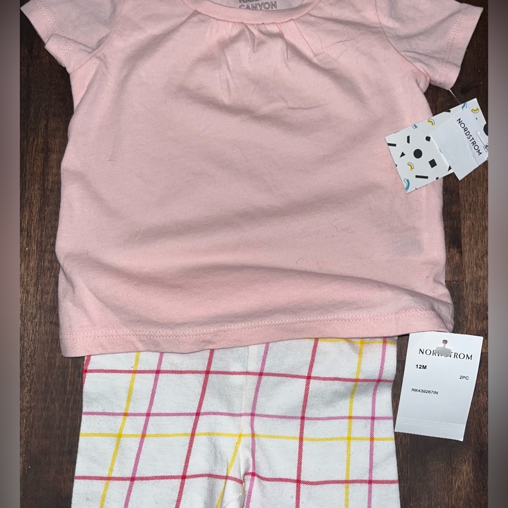 NWT Harper Canyon (Nordstrom’s) 2 Piece Outfit Pink Shirt and Plaid Pants 12 m